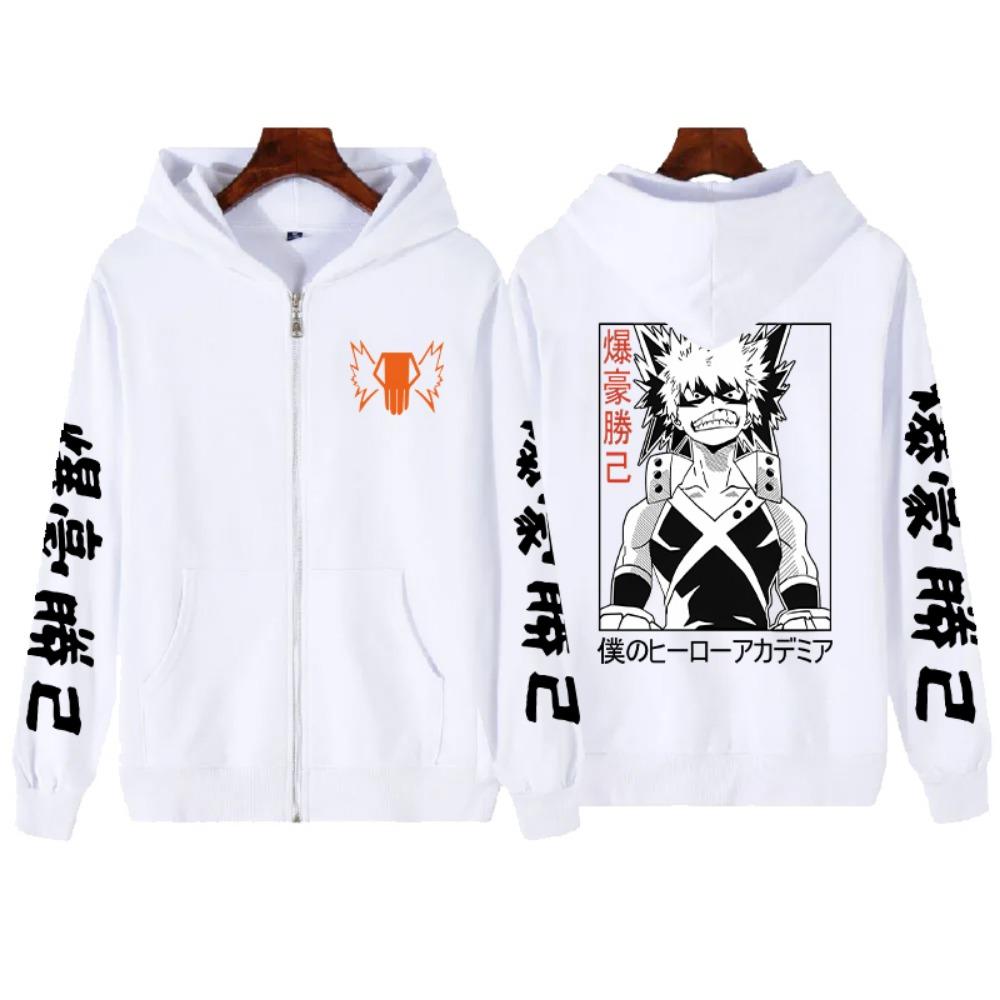 Anime Bakugo Katsuki Print Grafik Übergroßer Hoodie Harajuku Langarm Sweatshirt Schwer Spirituell Lässig Comic Sweatshirt M white
