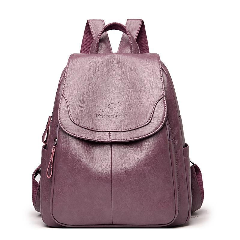 Rucksack Damen Große Kapazität Weiches Leder Rucksack Rucksack Reisetasche Umhängetasche One Size violett