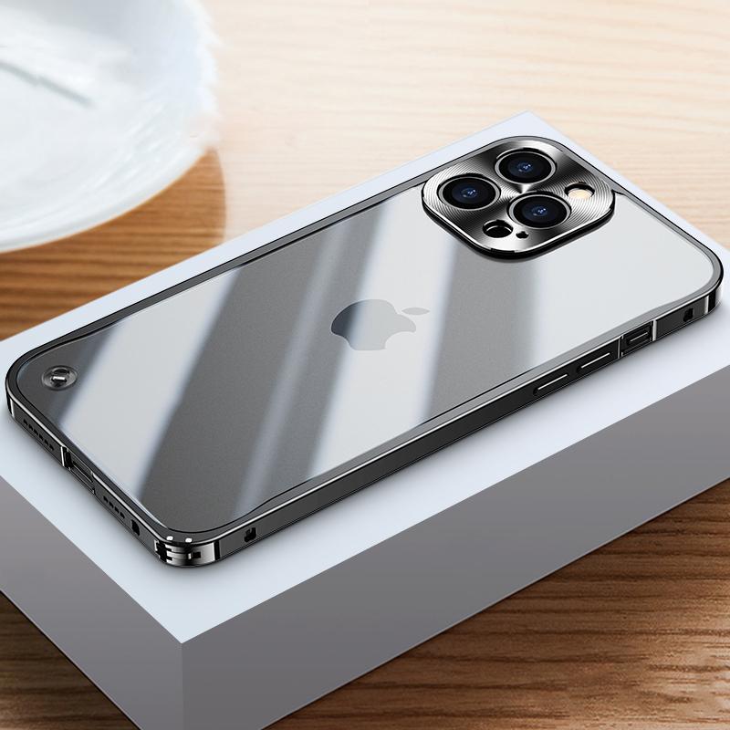 Metallrahmen-Telefonhülle für iPhone 11 12 13 14 15 16 Pro Max Aluminiumlegierung Vollobjektivschutzabdeckung für iPhone 13 Mini Überzug aus Metallrückseite For iPhone 14 Plus schwarz