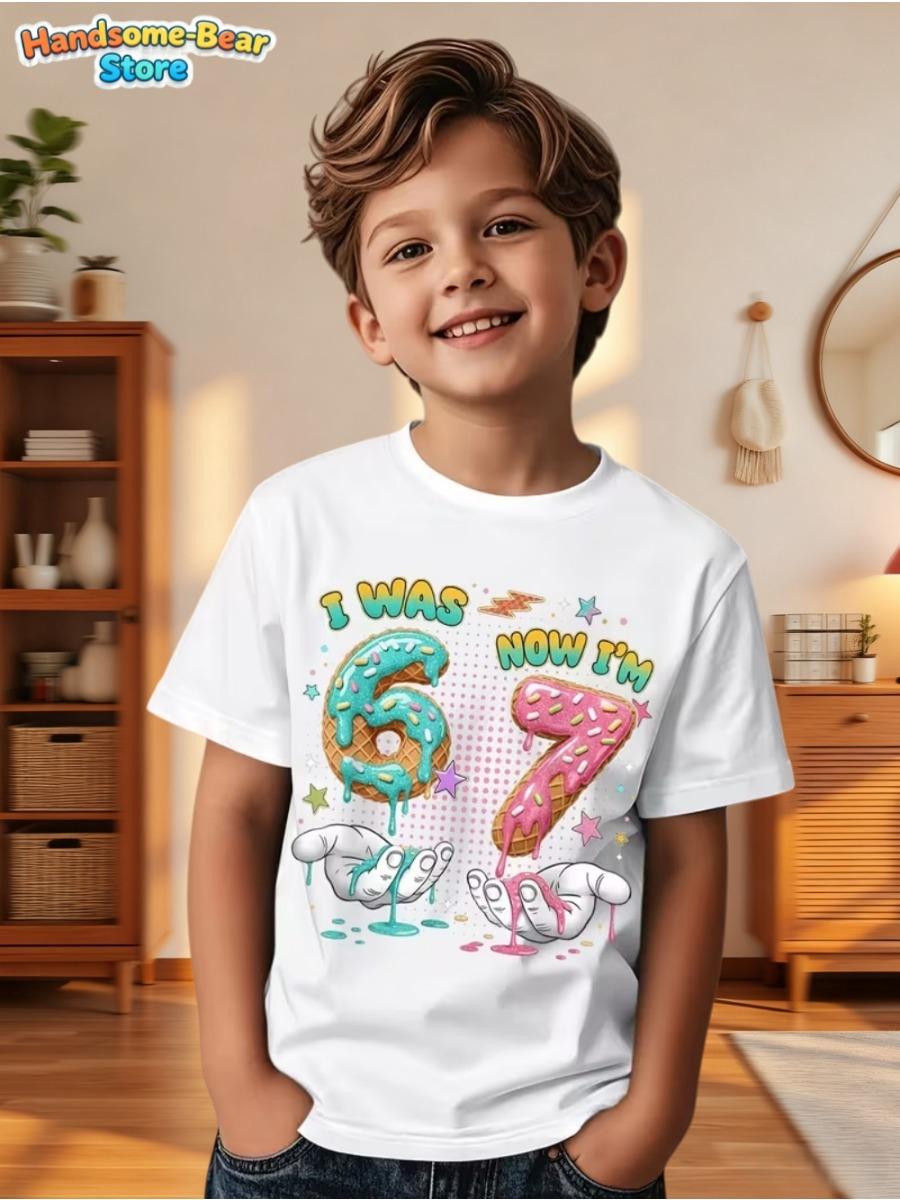 Sommer-T-Shirt für Kinder Geburtstagsparty Geschenke Kurzarm-T-Shirts Rundhals Grafik Kinderkleidung 160