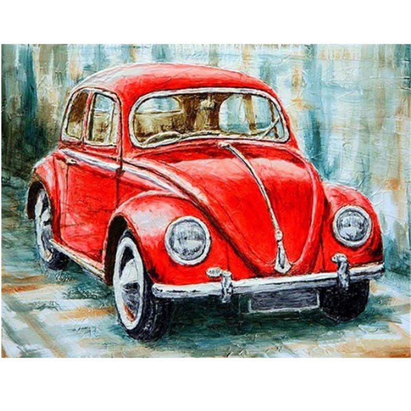 Vollständiges 5D-Diamantgemälde zum Selbermachen, quadratisch/rund, „Klassischer Oldtimer“, Diamant-Stickerei, Kreuzstich, Geschenk, Heimdekoration, Geschenk Round 40x50cm weiß