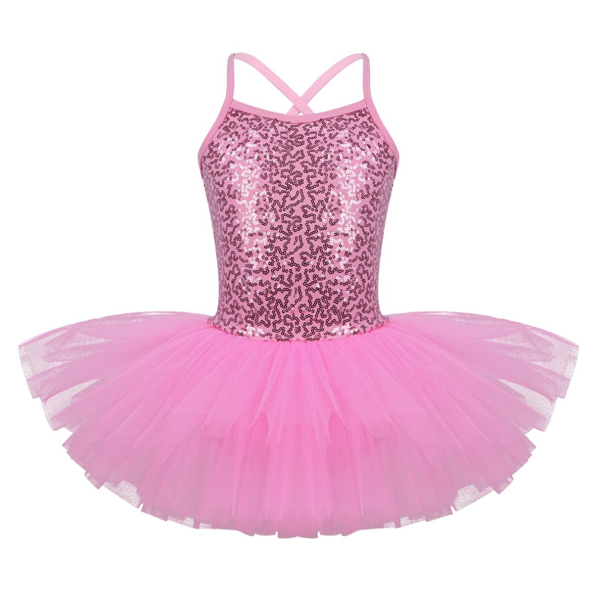 Ballett-Tutu-Kleid mit Pailletten für Mädchen, Trikot mit Rock, Ballerina, glitzernde Tanzkleidung, Kostüme 3-4 Years rosa