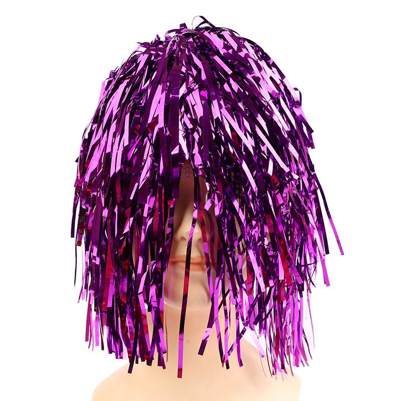 Folie Lametta Perücken Kostüm Cosplay Lustige Glänzende Hut Metallic Haar Zubehör Für Party Karneval Maskerade Perücke violett