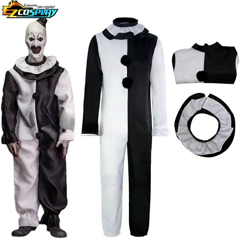 Art The Clown Cosplay Film Terrifier 2 Art The Clown Cosplay Kostüm Jumpsuit Maske Halloween Kostüme Maske für Männer Frauen S gray