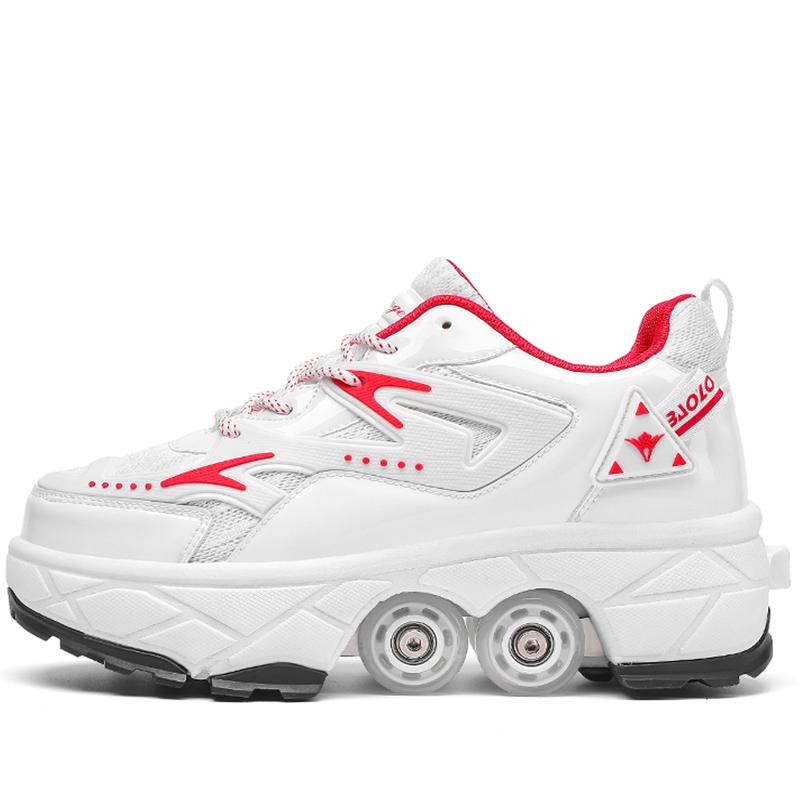 Roller Roller Schuhe 4-Rad Deformationsschuhe Rollschuhe Herren und Damen Erwachsene Ausreißerschuhe Schlittschuhe Schuhe mit Rädern 36 rot/weiß