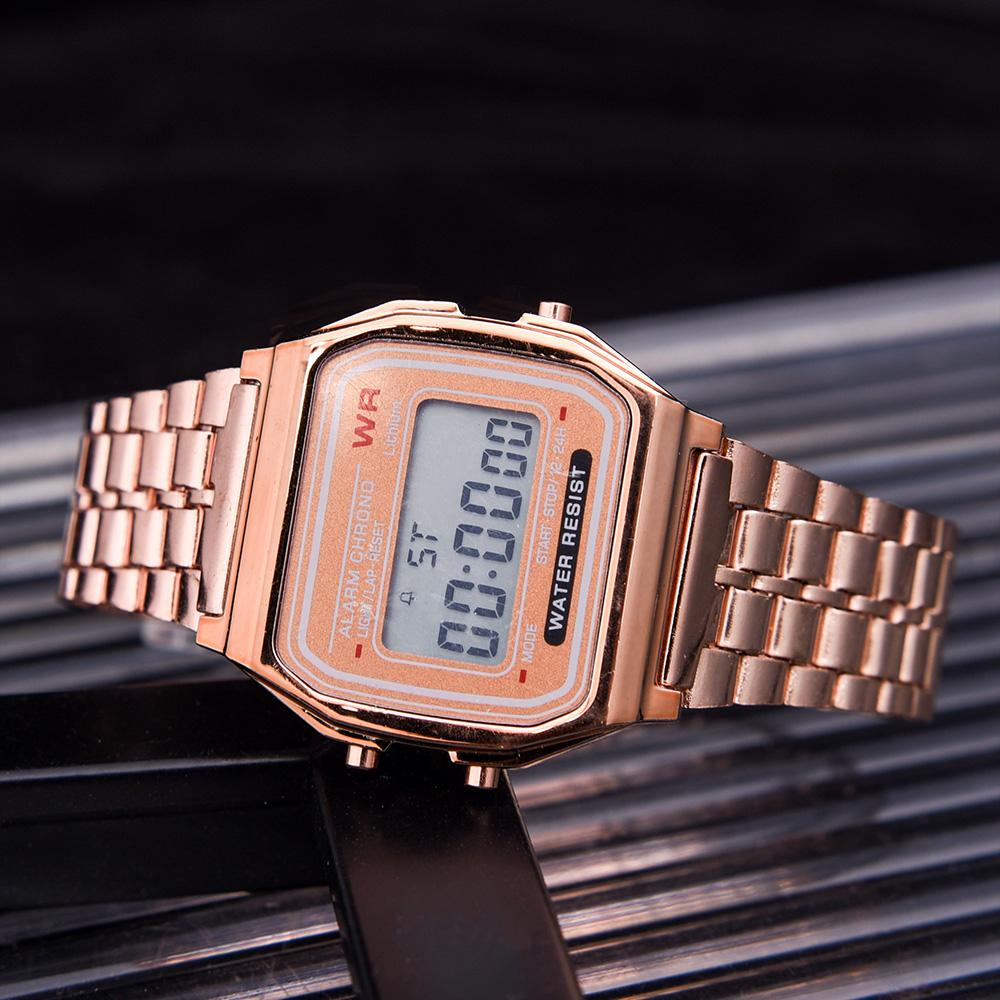 F91W Band Uhr Wasserdicht Retro Digitale Edelstahl Sport Militär Uhren Männer Frauen Luxus Elektronische Handgelenk Uhren Uhr rose gold