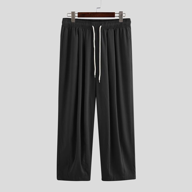 INCERUN Herren Gerade Hosen Elastische Taille Lässige Baggy Hip-Hop Hosen Männliche Zigeuner Breitbeinige Lose Kordelzug Hosen M schwarz