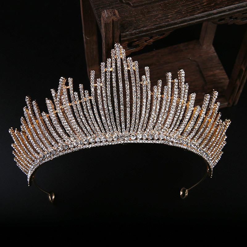 Luxuriöses Braut Koreanisches Diadem Kristall Strass Gold Krone Geburtstag Hochzeit Haarschmuck Hochzeitskleid Schmuck Accessoires gray