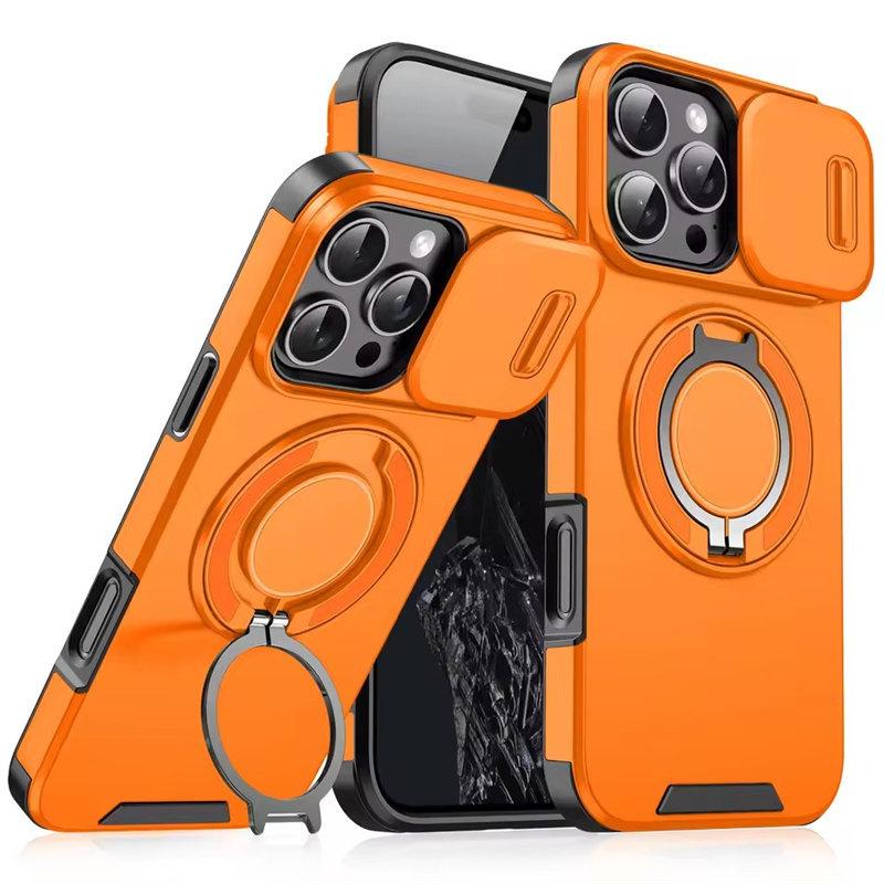 Luxus Magsafe Magnetische Drahtlose Lade Rüstung Fall Für iPhone 16 15 14 13 12 11 Pro Max Plus Slide Kamera Schutz PC Abdeckung iPhone 13 Pro Max orange