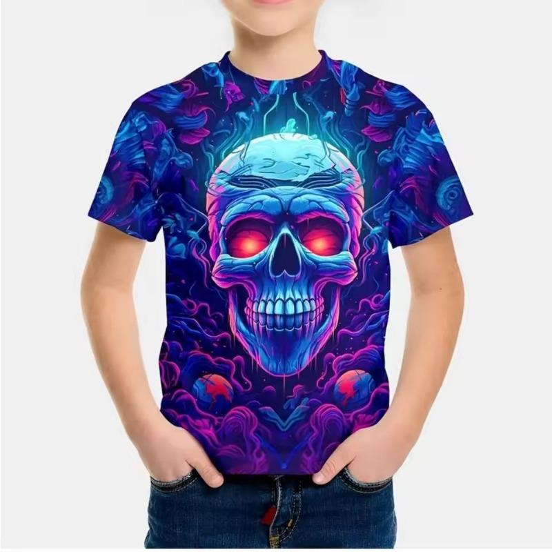 Jungen Kleidung Horror Totenkopf 3D Druck Grafik T-Shirts Outdoor Spaß Kinderbekleidung Sommer Lässig Kurze Ärmel Kinder T-Shirt 140