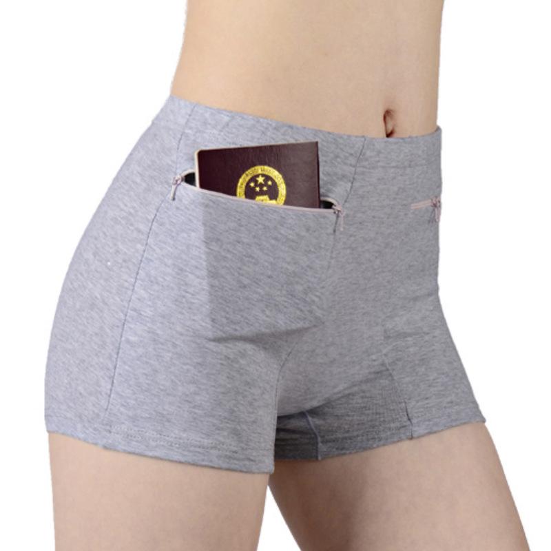 Frauen Baumwolle Höschen Hohe Taille Slips Taschen Reißverschluss Unterwäsche Plus Größe Unterhosen Einfache Ältere Weibliche Sicherheit Shorts Hosen Hosen-shorts Bikinis L grau