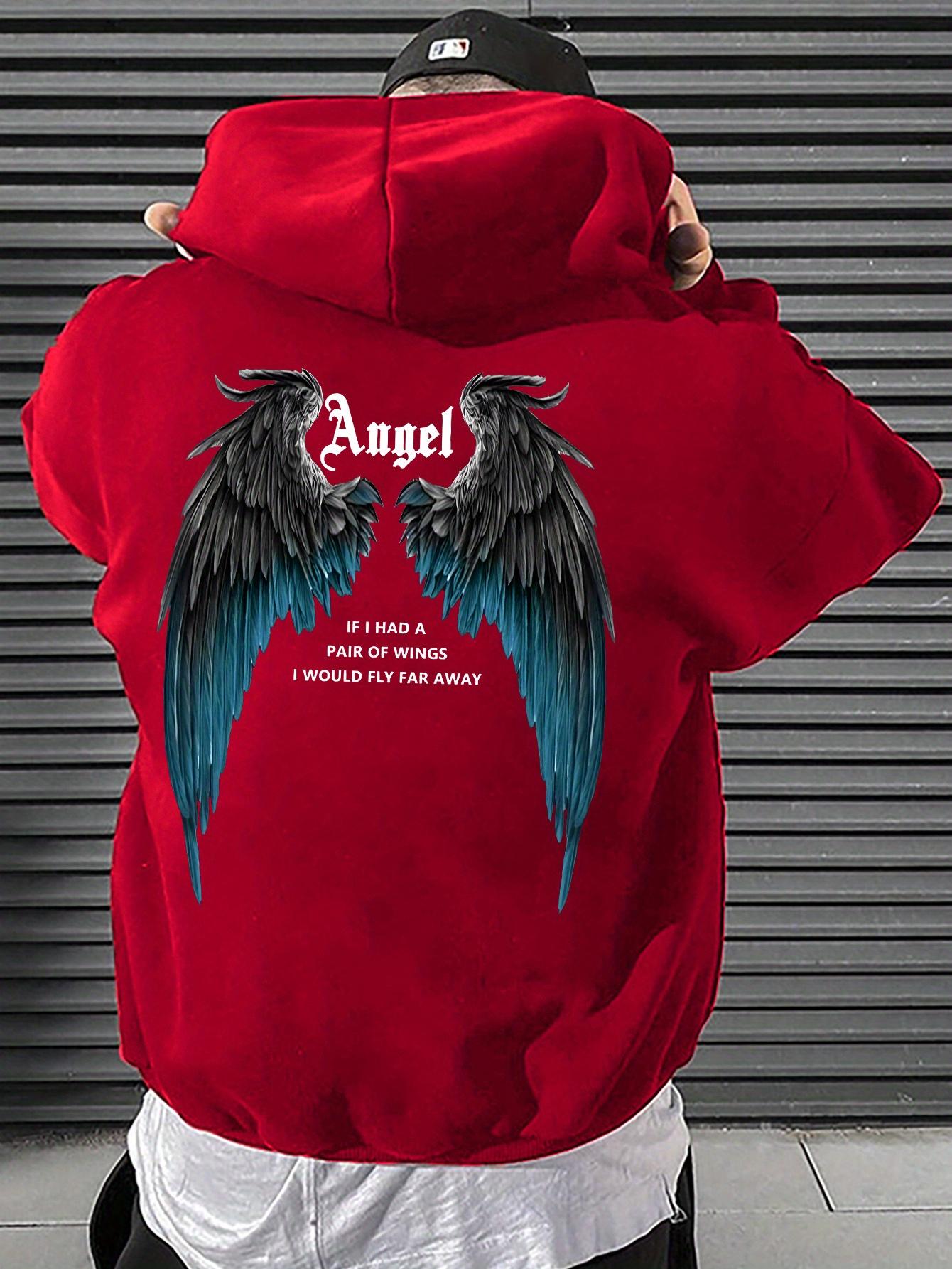 Farbverlauf Engelsflügel Buchstabe Herren Hoodie Gotische Schrift Slogan Rückendruck Locker Hip Hop Sport Freizeit Übergroß Pullover Sweatshirt M schwarz