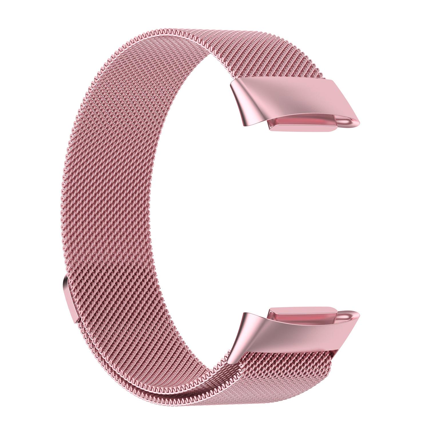 Milanaise-Armband für Fitbit Charge 5 6, Edelstahlarmband rose rosa