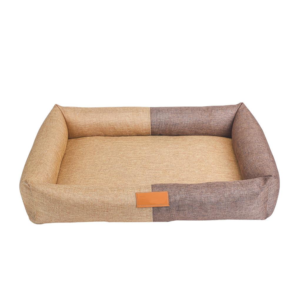 Schwamm Haustierkissen Leinenstoff Hundehütte mit Reißverschluss Abnehmbar Waschbar Hundebett Bequem Atmungsaktiv Kaltes Hundekissen 50*40*14cm beige