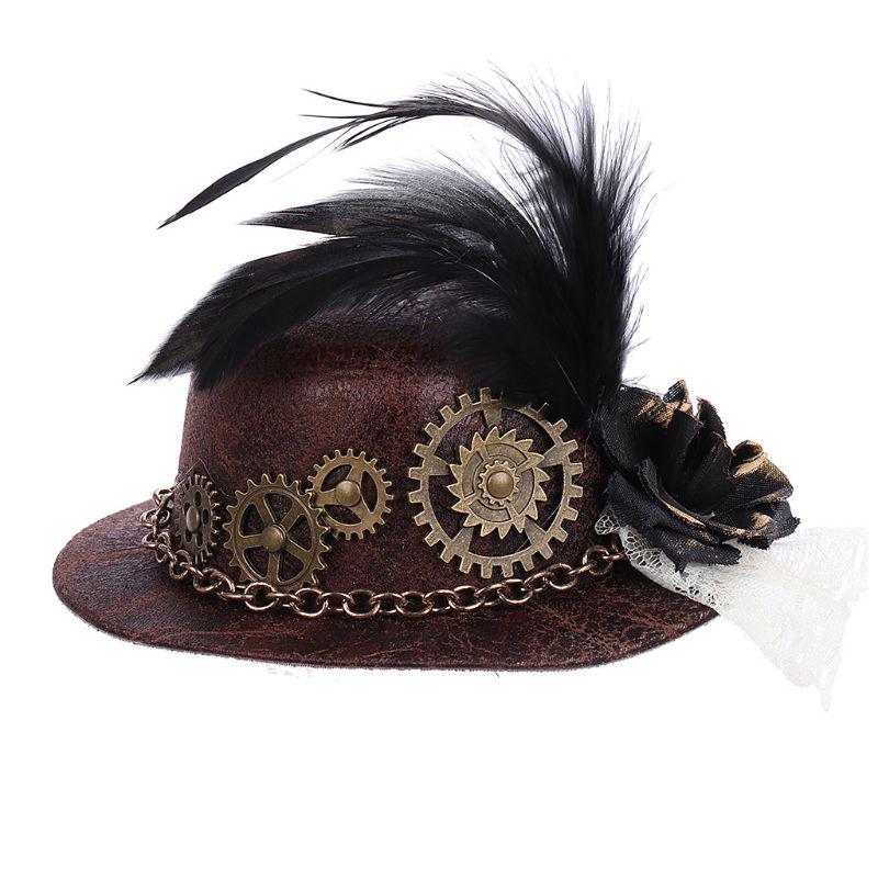 Neue Halloween Gothic Mini Zylinder Steampunk Zahnräder Kette Feder Cosplay Haarspange