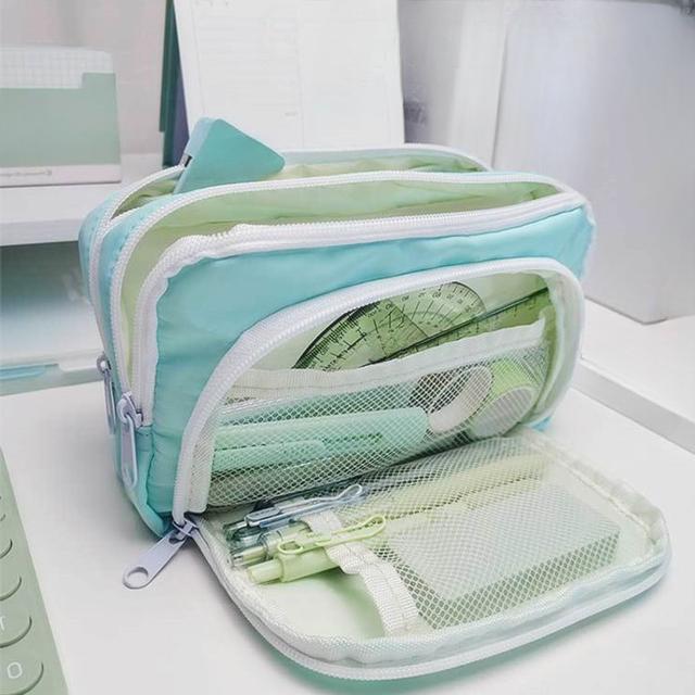 Ästhetische Bleistifttasche mit großer Kapazität für Mädchen, Schultasche, Stifthalter, süßes Briefpapier, einfacher Stil, Reißverschluss, Bleistifttasche, Schulbedarf hellgrüne