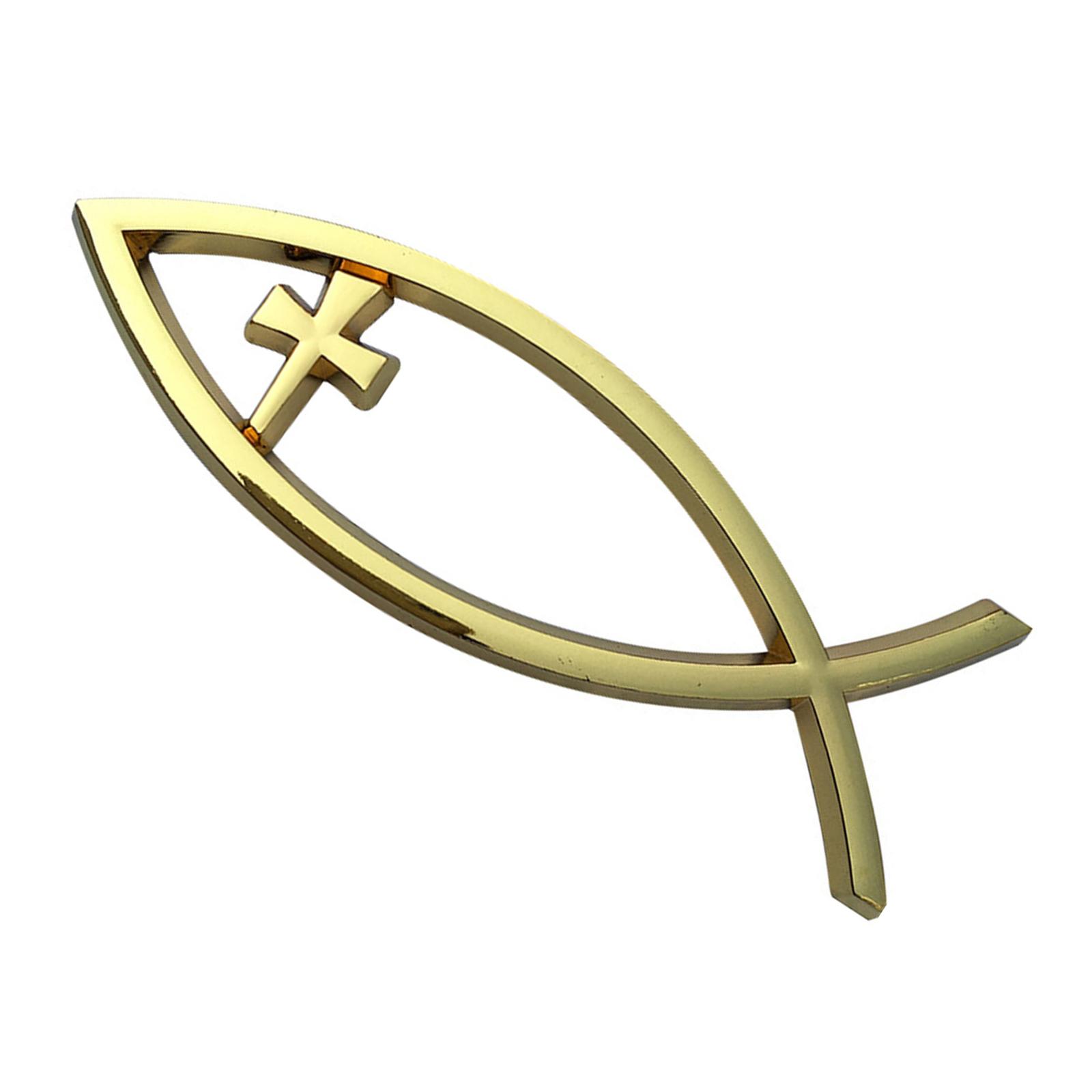 Religiöses Kreuz, Autofensteraufkleber, wasserdicht, Jesus-Fisch-Abzeichen, christlicher Ichthys-Fisch-Aufkleber für Laptops und Kühlschränke gold