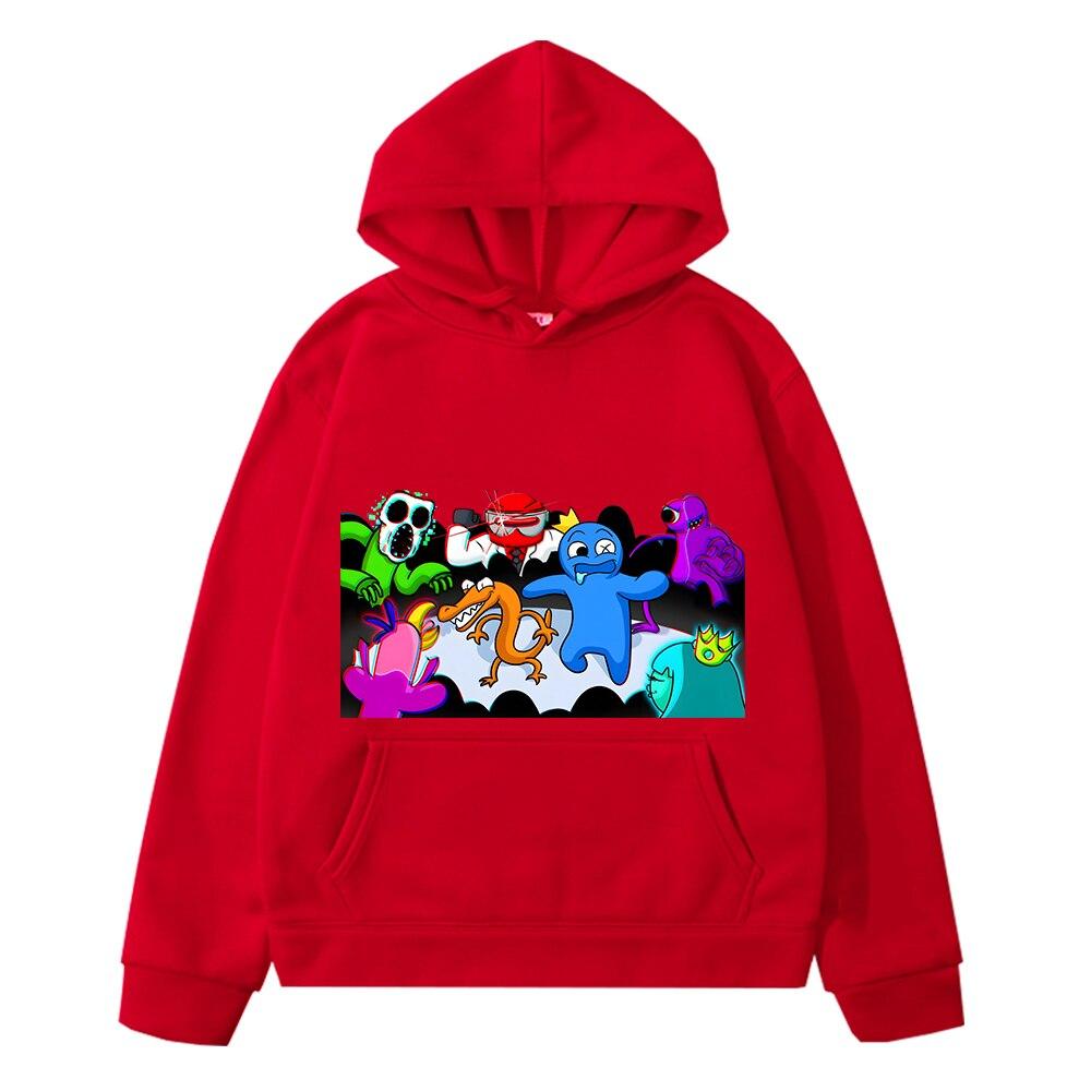 Rainbow Friends Hoodies Kinderkleidung Mädchen Jungen Sweatshirt Anime Hoodie Y2K Sudadera Fleece Pullover Lässige Kinderkleidung 140 rot