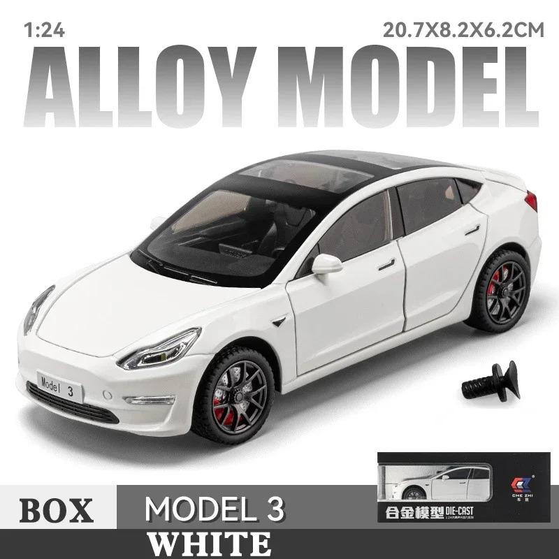 1/24 Tesla Model 3 Druckguss-Legierung Modellauto-Sammlung, Ornamente, Geburtstagsgeschenke, Sound & Licht, Weihnachtsgeschenke, Spielzeug für Kinder weiß