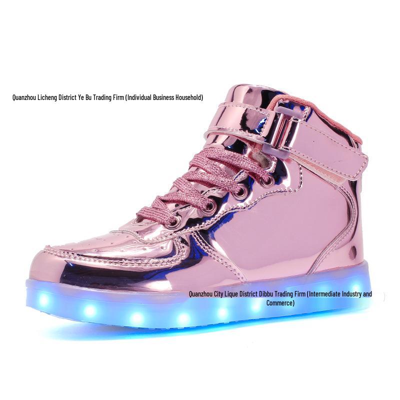 Leuchtende USB-Lade High-Top Skateboard-Schuhe: Modische Größen für Eltern-Kind, Paare und Herren 40 rosa