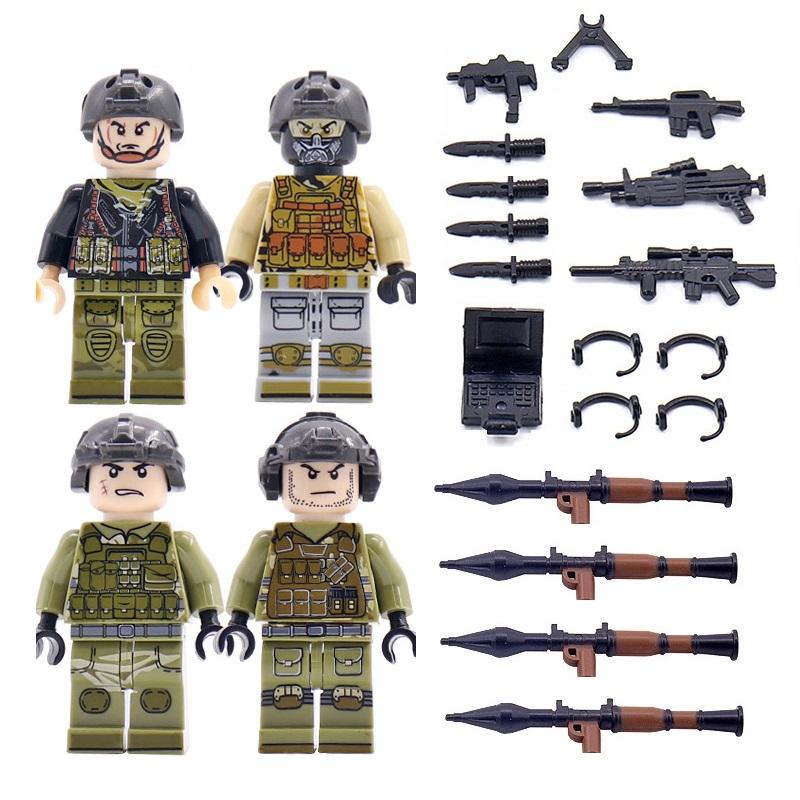 4 STÜCKE Armee Spezialeinheiten Soldaten Pistole Militär Waffe Pistole Minifiguren Blöcke Ziegel Modellbau Kits Kinder Lernspielzeug 4.5cm