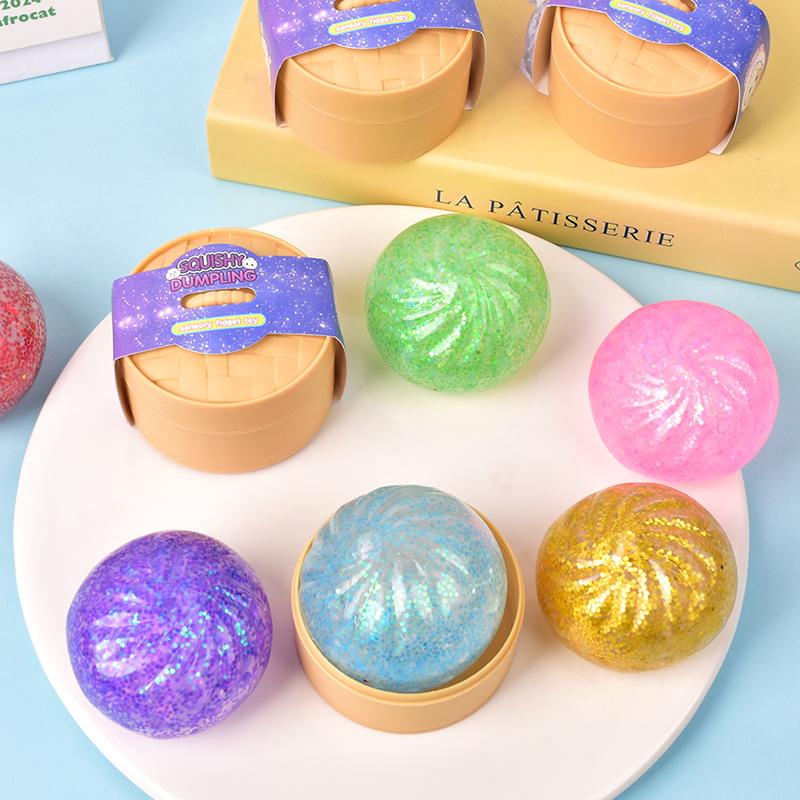 Bunte Glitzer Mini-Dampfbrötchen Squishy Spielzeug Realistisches Knödel Weich zum Drücken Sensorisches Fidget Spielzeug Stressabbau Dekompression Spielzeug beige