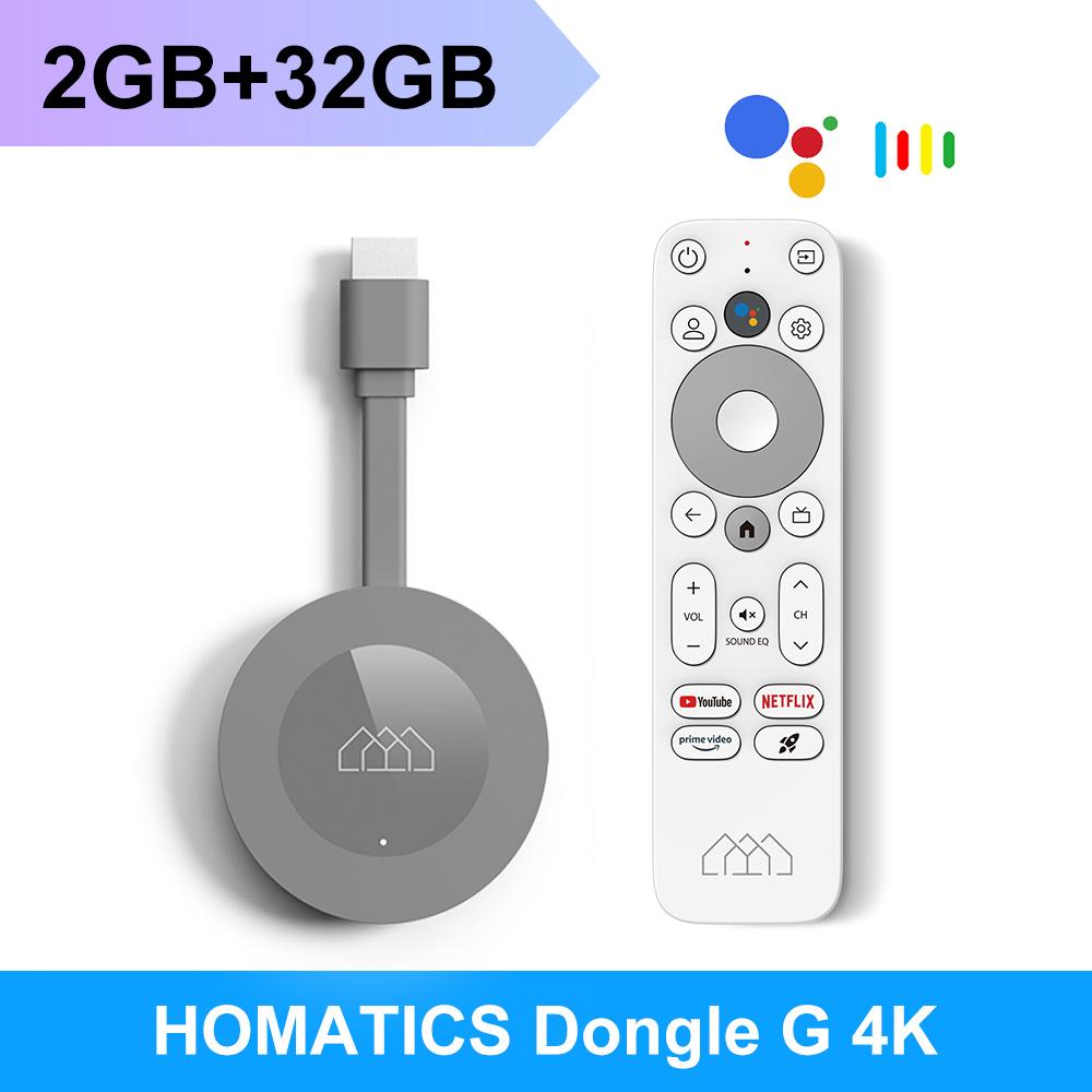 HOMATICS Dongle G 4K Google TV Stick Netflix 4K Google-zertifiziert 2G32G Amlogic S905Y4 Unterstützt Dolby Atmos AV1 H.265 2T2R Wifi Box 2G32G silber