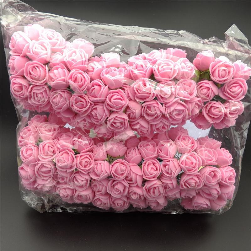 72 Stück/Los PE Rosen Spitzen Schaumblumenstrauß Einfarbig DIY Kranz Handwerk Kunstblumen JM08 pink