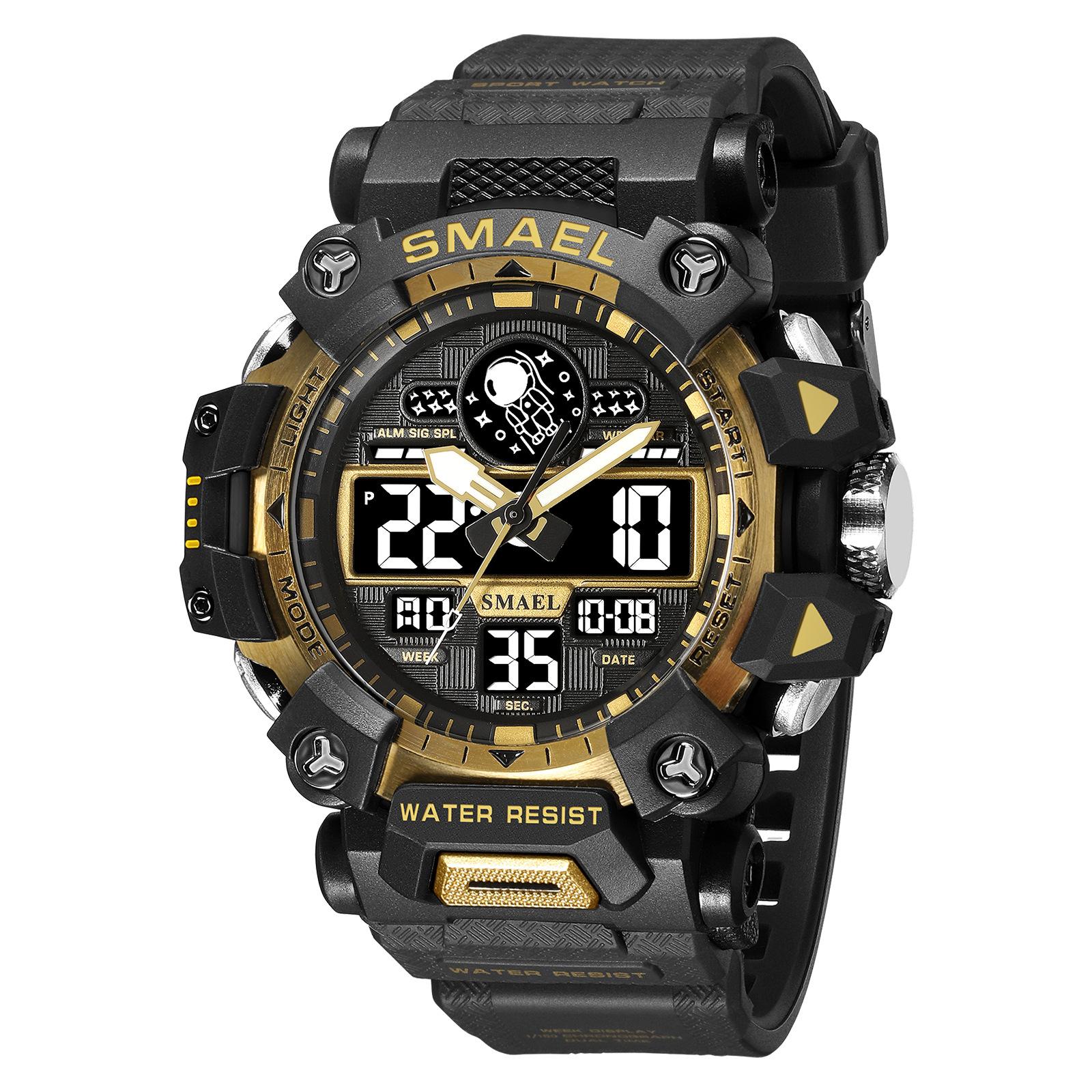 SMAEL Herrenuhren Sport Top-Marke Luxus Dual Display Quarzuhr Männer Militär Sport Wasserdichte Uhr Digitale elektronische Uhr 8078 With Package schwarz/gold