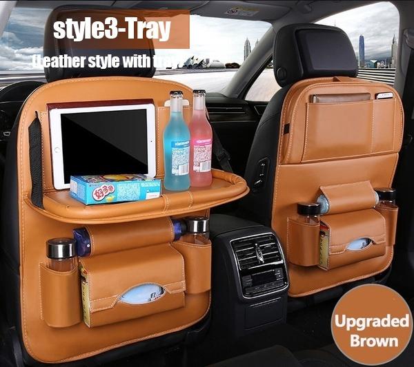 Multi-Pocket-Autositz-Rücken-Hänge-Organizer-Tasche, universelle Auto-PU-Leder-Aufbewahrungstasche, faltbares Regal braun