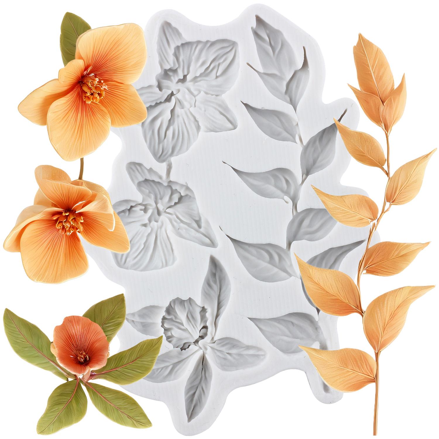 Blume Blatt Silikonform Rose Gänseblümchen Hibiskus Blume Blatt Fondantformen Kuchendekorationswerkzeuge Cupcake Topper Süßigkeiten Harz Ton Schokolade Gumpaste Form