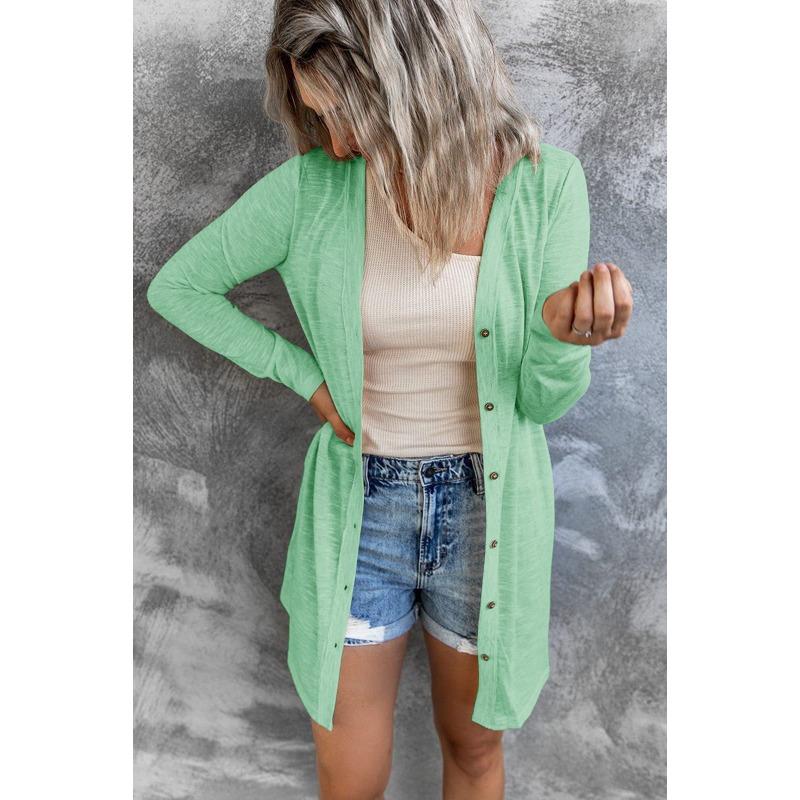 Frühling und Herbst Damen Strickjacke Übergröße Langer Knopf Einfarbig Lässige Langarm Strickjacke M hellgrüne
