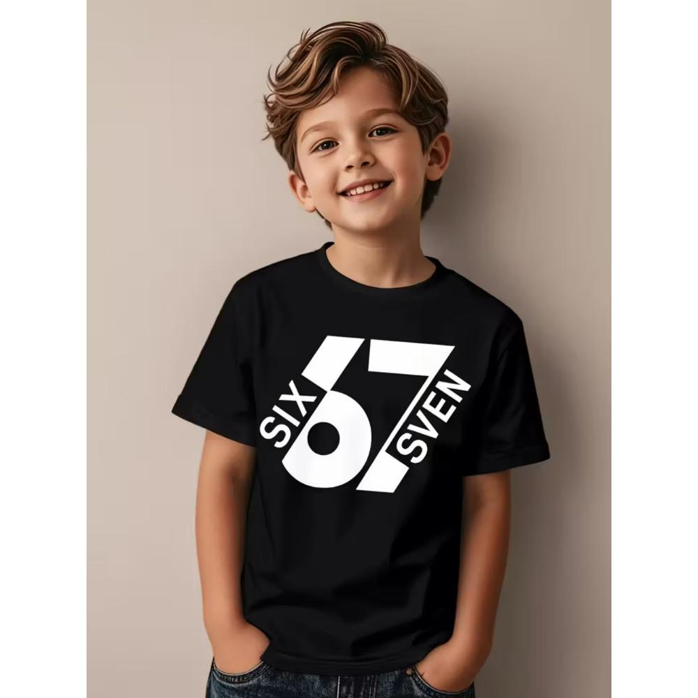 Mode Herren- und Damen-T-Shirt Lustiges Digital 6 7 Druck T-Shirt Locker Kurzarm Tops Sommer Freizeit Kinderkleidung 130