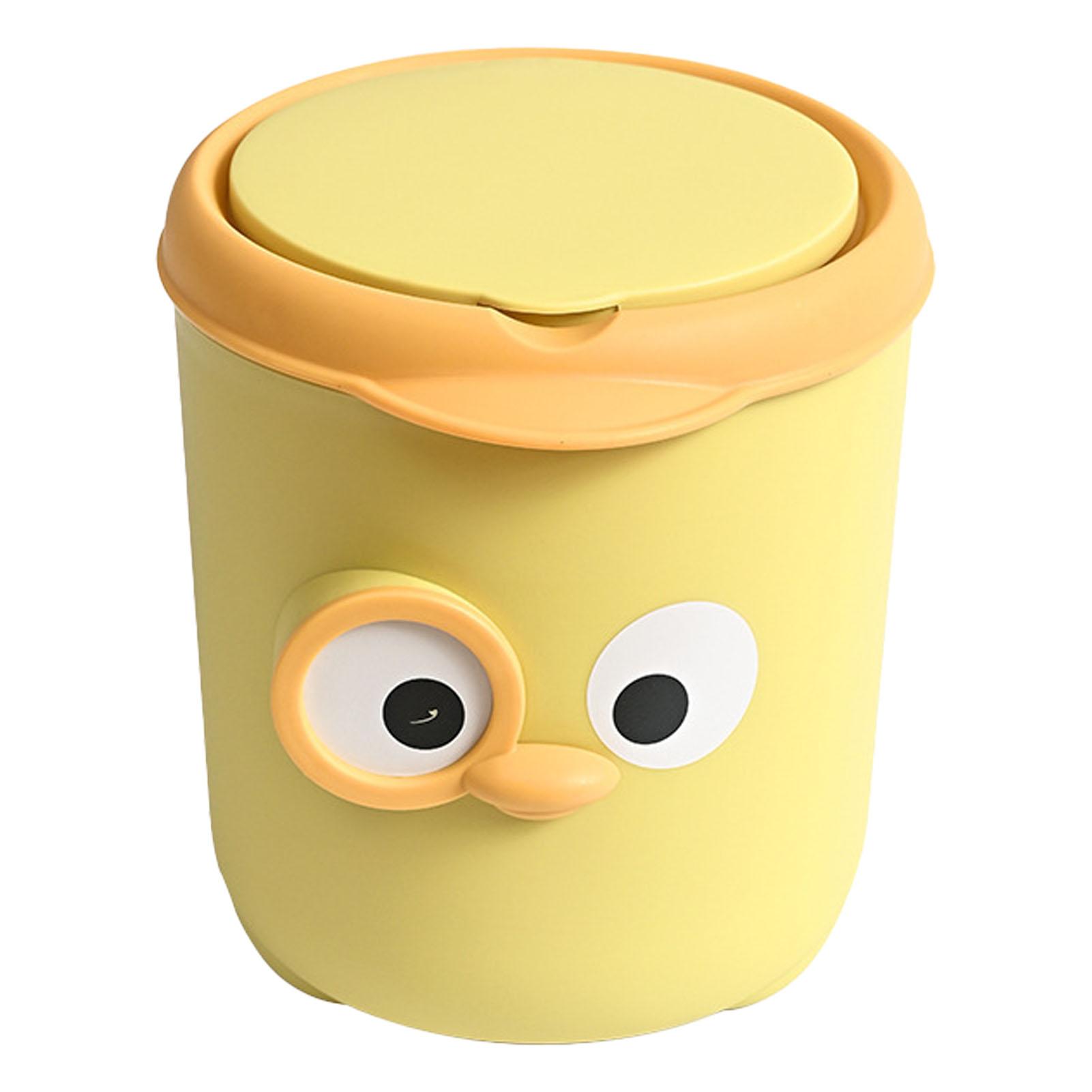 Mini-Mülleimer mit Deckel, niedliches Cartoon-Design, Kunststoff-Arbeitsplatten-Mülleimer mit Deckel für den Tisch gelb