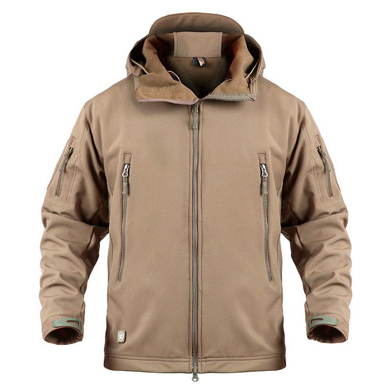 Soft Shell Wasserdichte Militär Jacke Männer Winter Warme Outdoor Wandern Mit Kapuze Camouflage Fleece Taktische Mantel L khaki