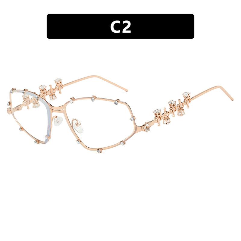 Trendige Strass-Brille Damen Herren Extra Große Katzenaugenbrille Metall Übergröße Ovaler Sonnenbrillenrahmen Vintage Bling Party-Brille