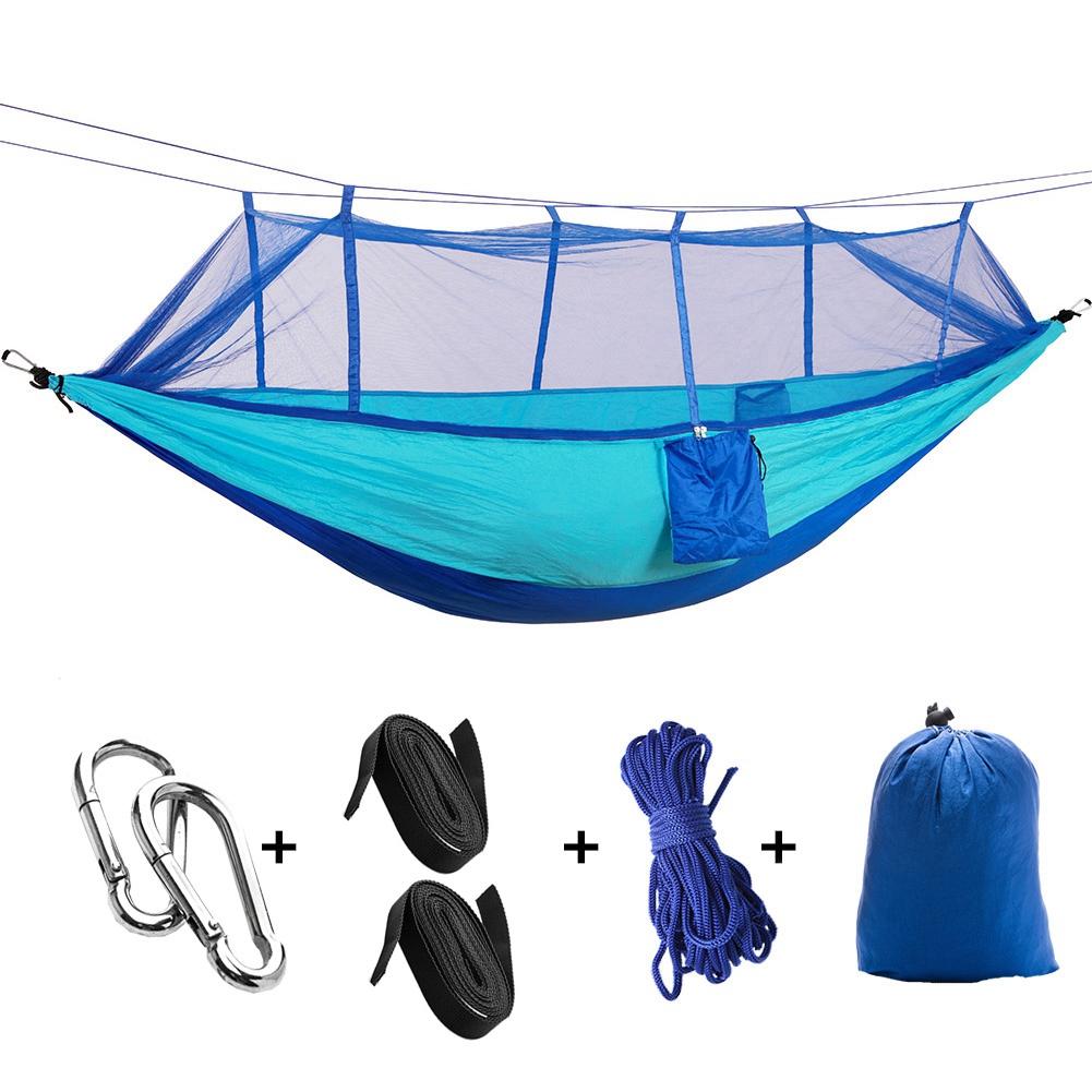 260x140cm Leichte Outdoor Moskitonetz Hängematte Überschlagschutz Camping Hängematte Schaukel Blau