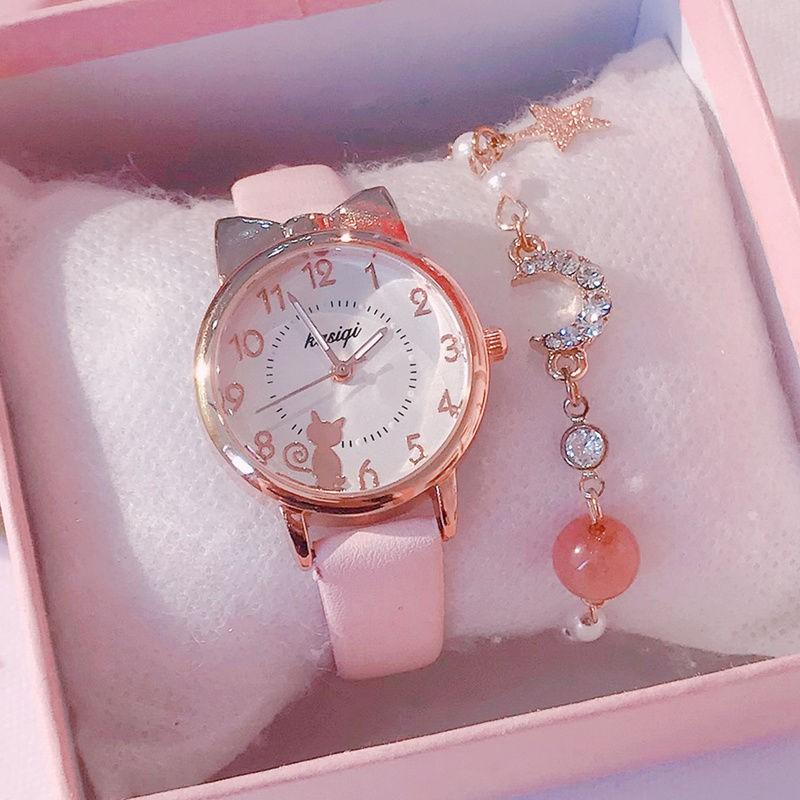 2021Korea Mädchen Uhren Leuchtende Uhren Student Mädchen Geschenk Nette Uhr Leuchtende Wasserdichte Uhren Frauen Size: 13-15 cm rosa