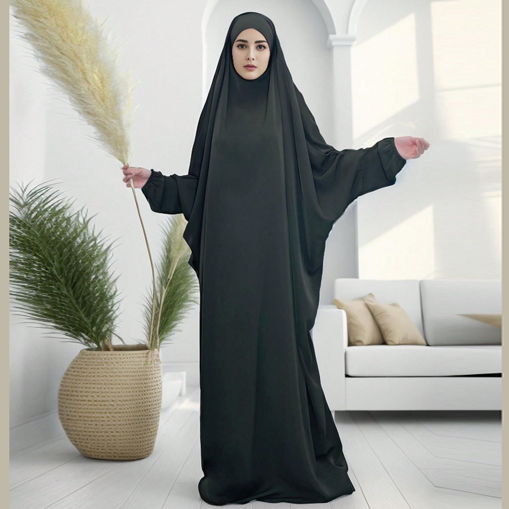Damen Traditionelles arabisches Abaya mit Fledermausärmeln, muslimisches lockeres Maxikleid, Jilbabs One Size grün