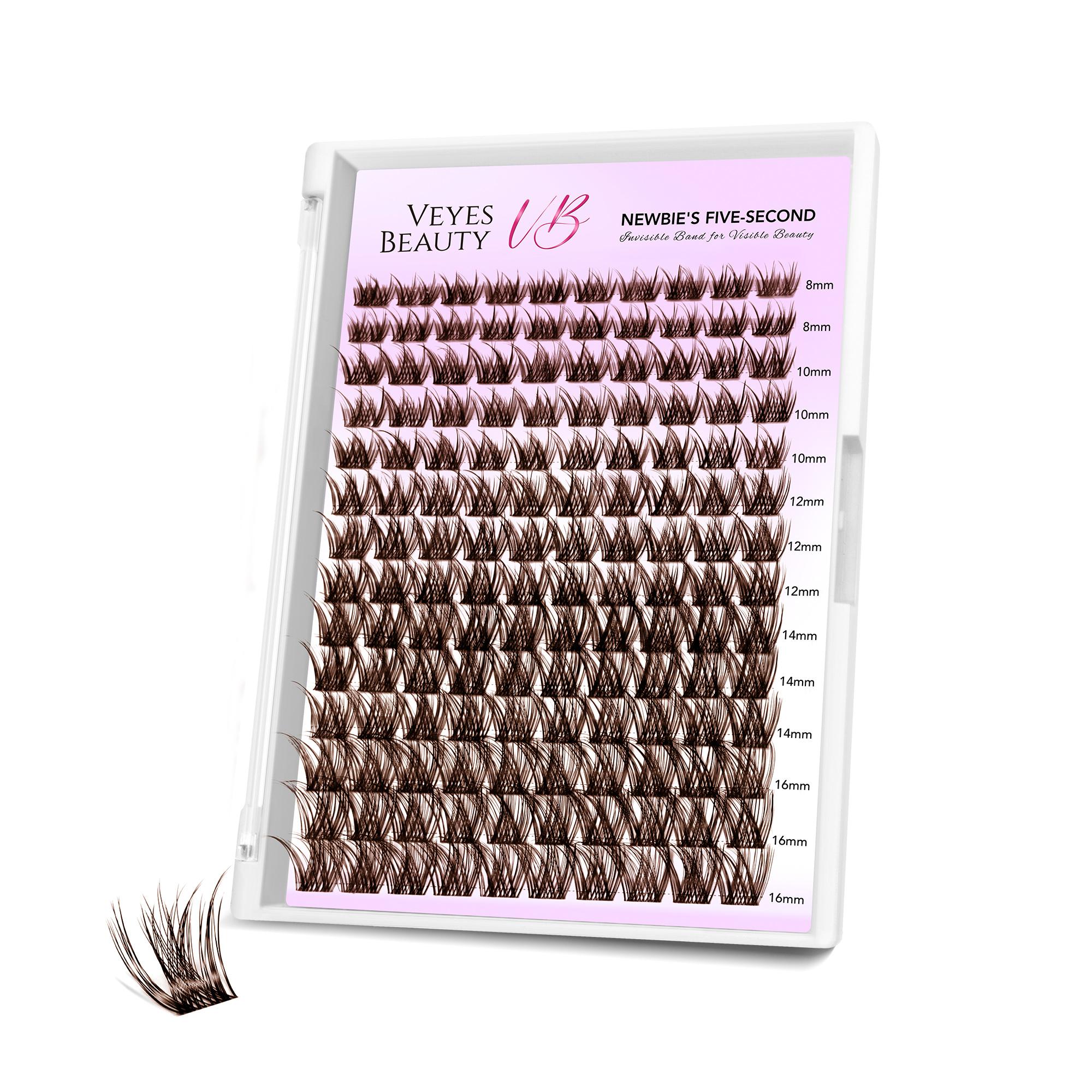 Veyesbeauty LuxeBold Lashes 3D-Positionierungstechnologie Leichtes Tragegefühl Newbie's Five Second Series 140 Cluster 8-16 mm Lash Tray braun