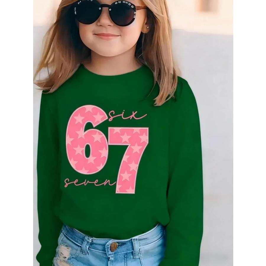 Meme 67 T-Shirt für Kinder Lustiger Digitaldruck Herbst Langarm-T-Shirts Lockere Bequeme Oberteile Streetwear Y2k Kinderkleidung 160