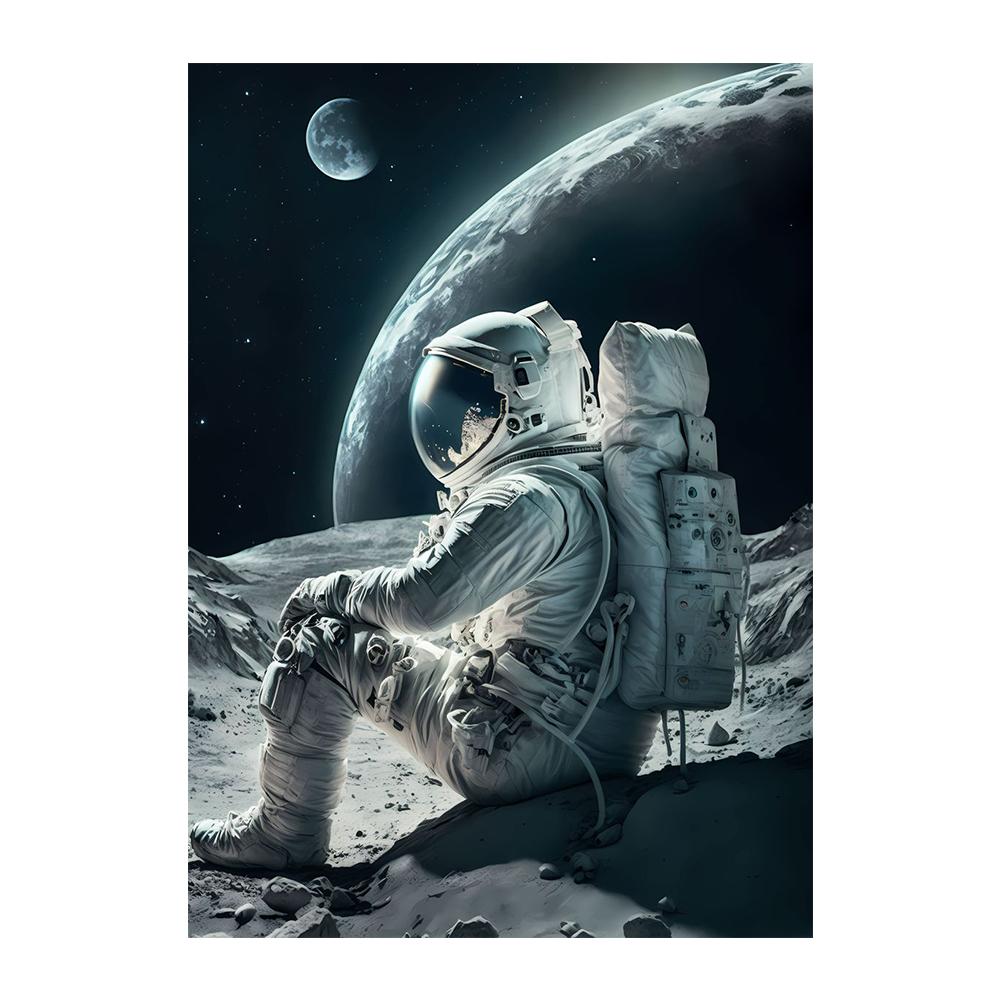 Astronaut trinkt Bier auf dem Mond, während er zusieht, wie die Erde zerstört wird. Moderne Leinwandmalerei, Poster, Drucke, Wohnzimmer, Wandkunst, Bilder, moderne Heimdekoration 50x70cm No Frame malve