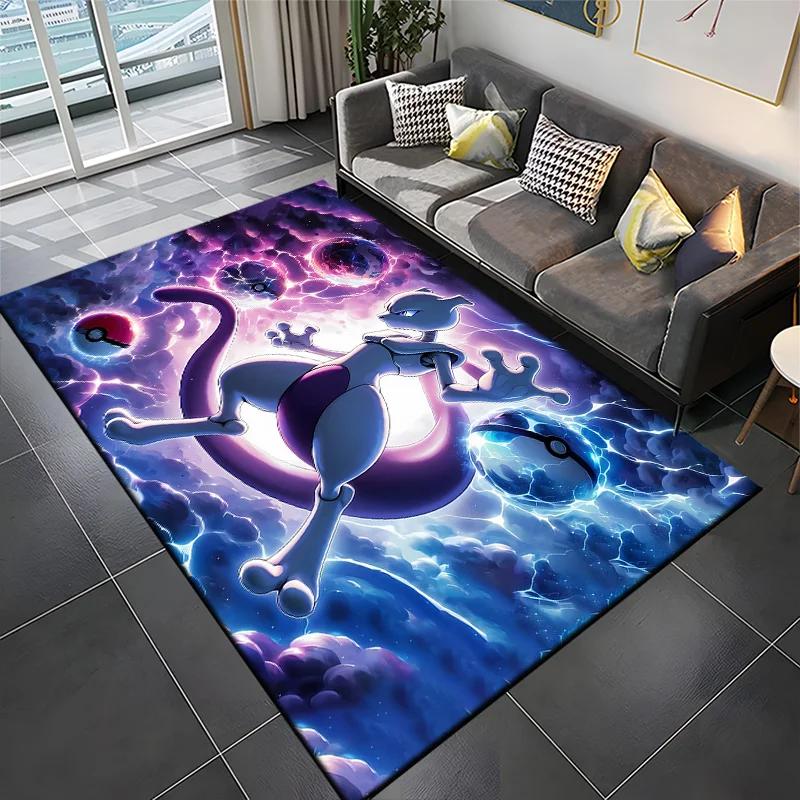 15 Größen Pokemon-Mewtwo Muster Teppiche Schlafzimmer Spielmatten Schlafzimmer Dekor Teppich Wohnzimmer Sofateppich Krabbeldecke Weihnachtsgeschenke 50x80cm (20x31in)