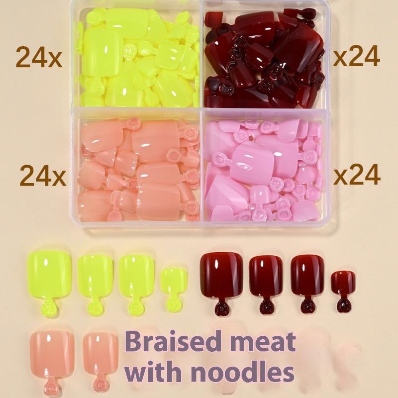 96 Stk. 4 Gitter Kurze Quadratische Falsche Zehennagelspitzen Vollständige Abdeckung Künstlicher Falscher Zehennagel Acryl Fußnagel Kunstspitze Verlängerung Tragbar 4