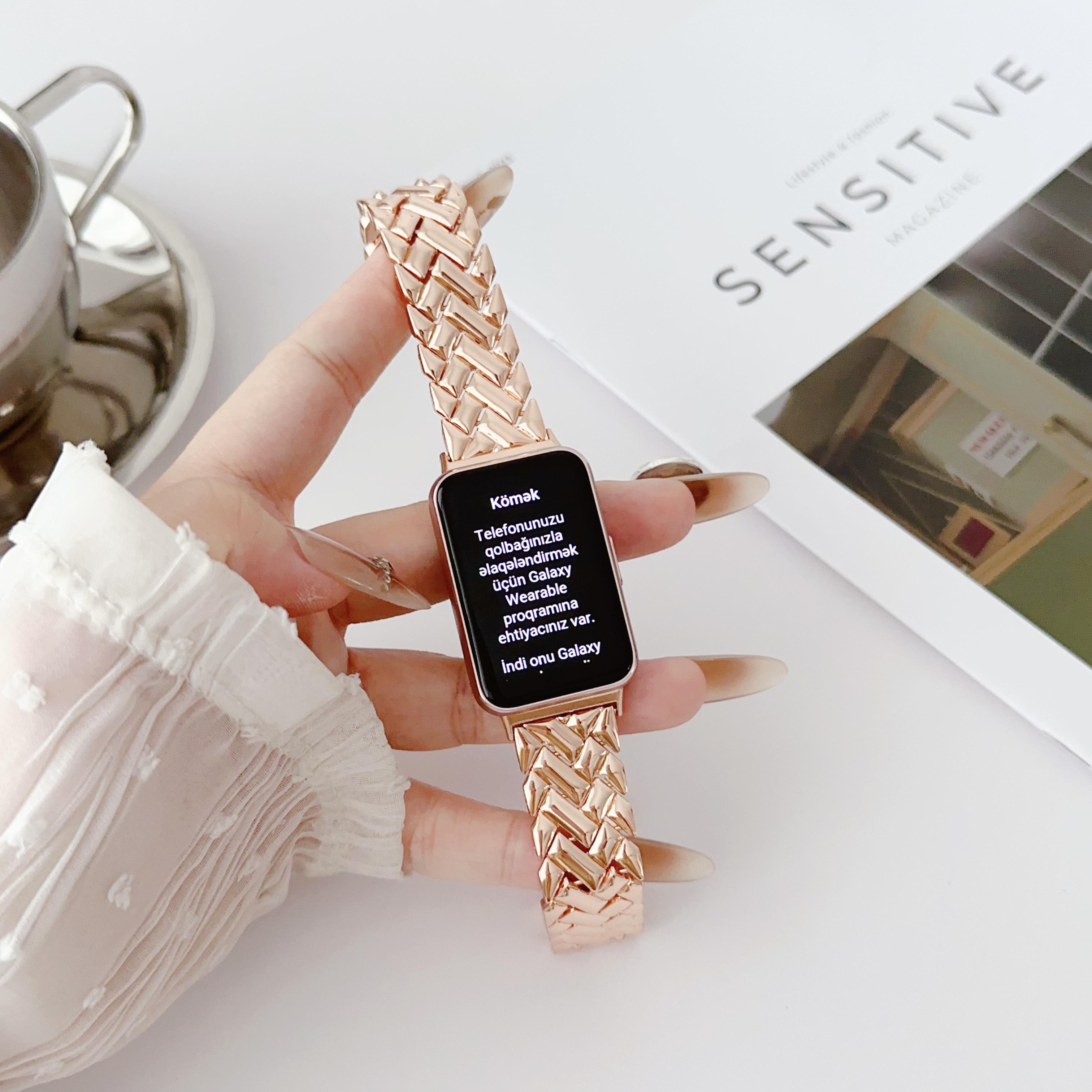 Edelstahlarmband für Samsung Galaxy Fit3 Band Metallarmband für Galaxy Fit 3 SM-R390 Armband Ersatzzubehör For Samsung Galaxy Fit 3 rose gold