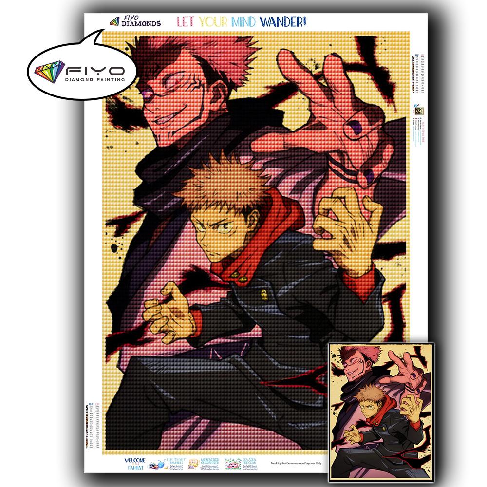 5D DIY Diamant Stickerei Anime Jujutsu Kaisen Bild von Strass Diamant Malerei Papier Vintage Poster Diamant Mosaik Handarbeiten Home Decor Full Round 20X30CM