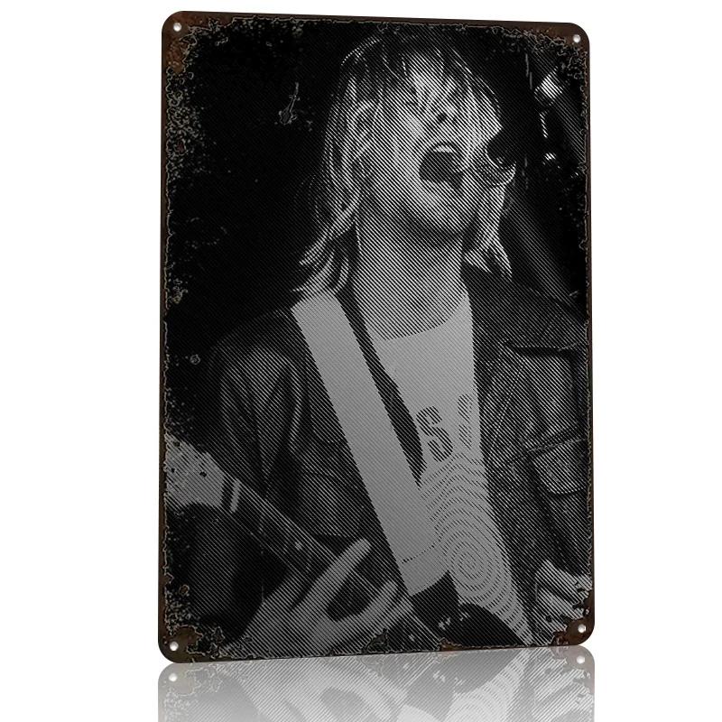 Kurt Cobain Personalisierte D-Textur Metallposter Wandkunst Blechschild für Bürodekoration Gaming Heimdekor Zubehör 20x30cm(7.8x11.8inch) gray