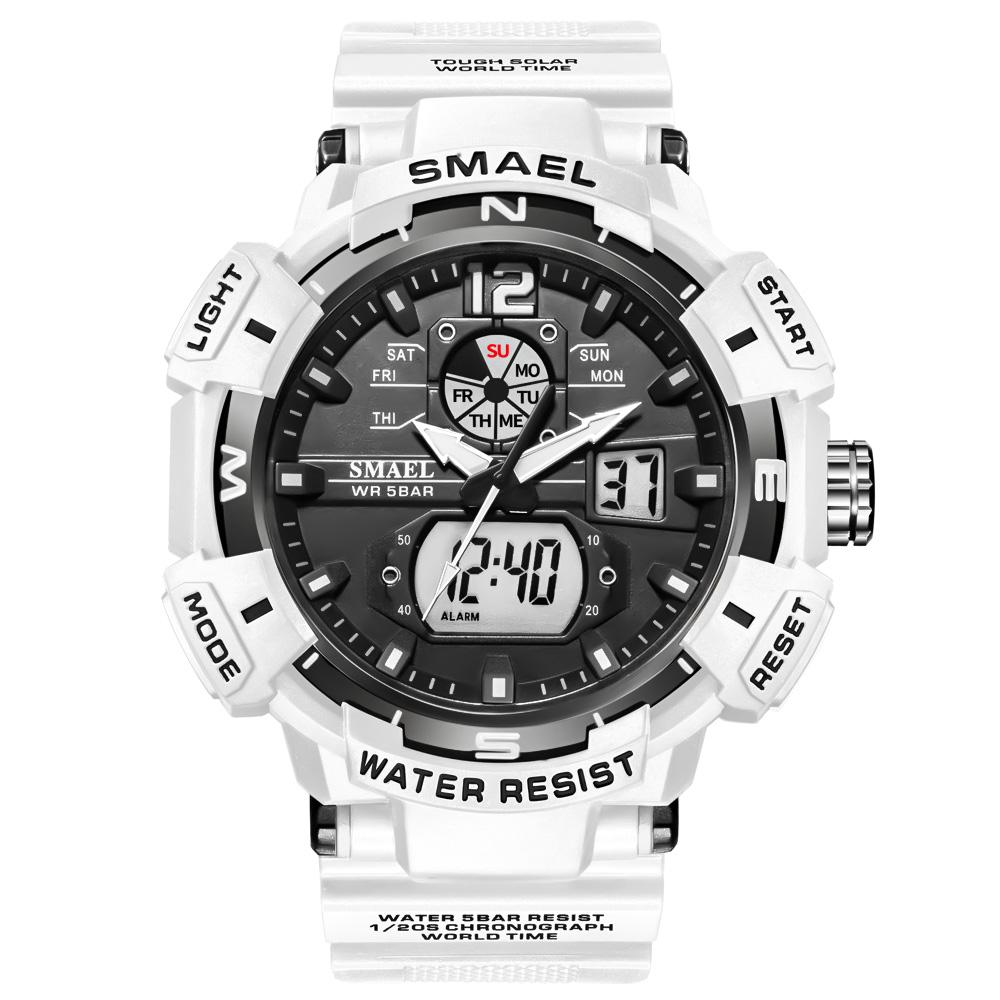 SMAEL Sportuhr Wasserdicht Uhren Digital LED Hintergrundbeleuchtung Stoppuhr Wecker Herrenuhren Militär weiß