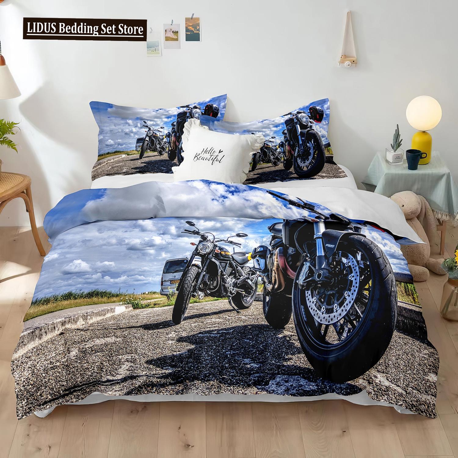 Dirtbike Bettbezug Set 3D Racing Motocross Bettwäsche Set für Teenager Motorradfahrer Extremsportarten Polyester Bettdeckenbezug EU single(135x200cm)