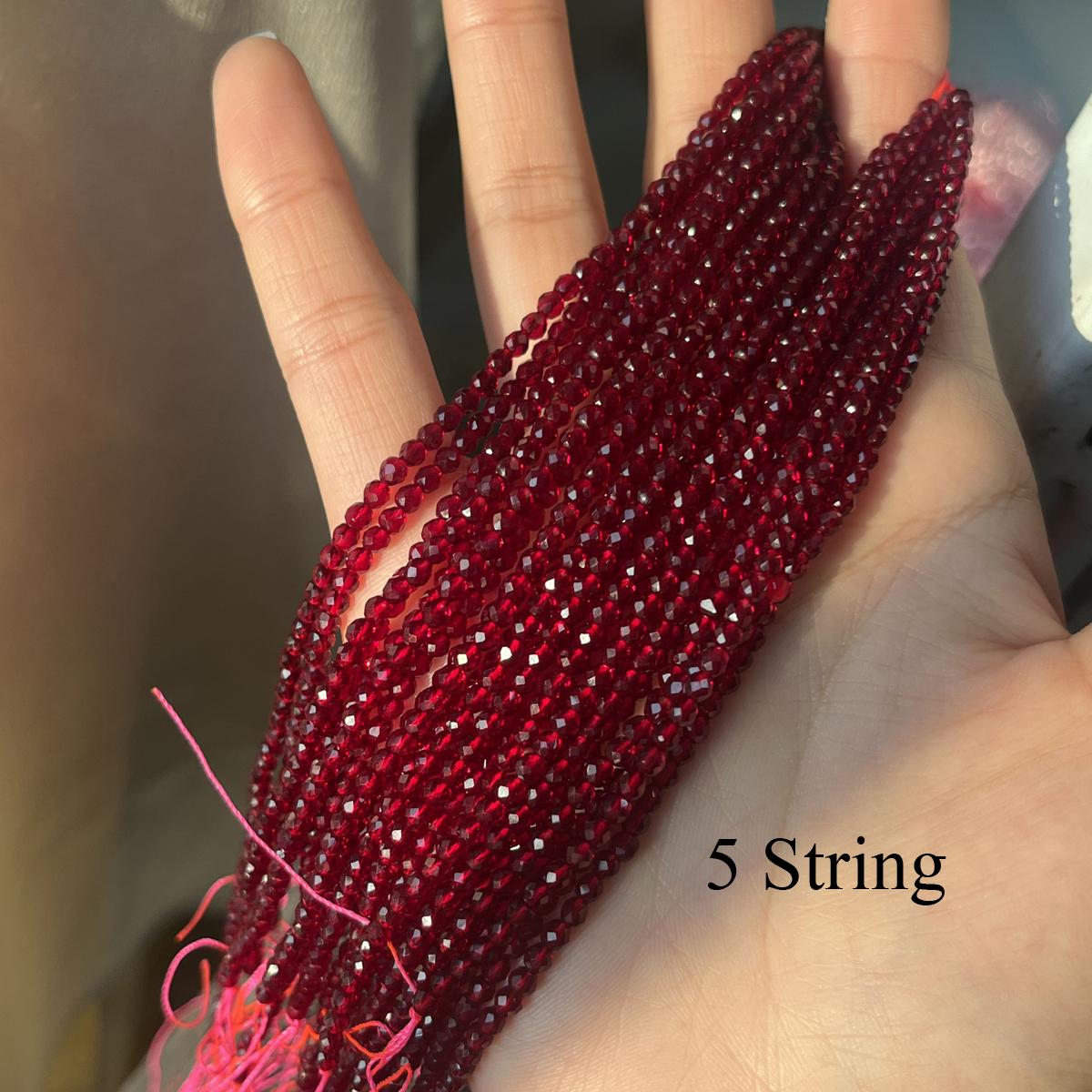 5 Strang, Facettierte Naturstein Spinell Perlen, Mode Weinrot Lose Zwischenperlen, 2mm, 3mm für DIY Halskette, Armband, Fußkettchen Zubehör Handwerk 38cm 5String/2mm-38cm rot